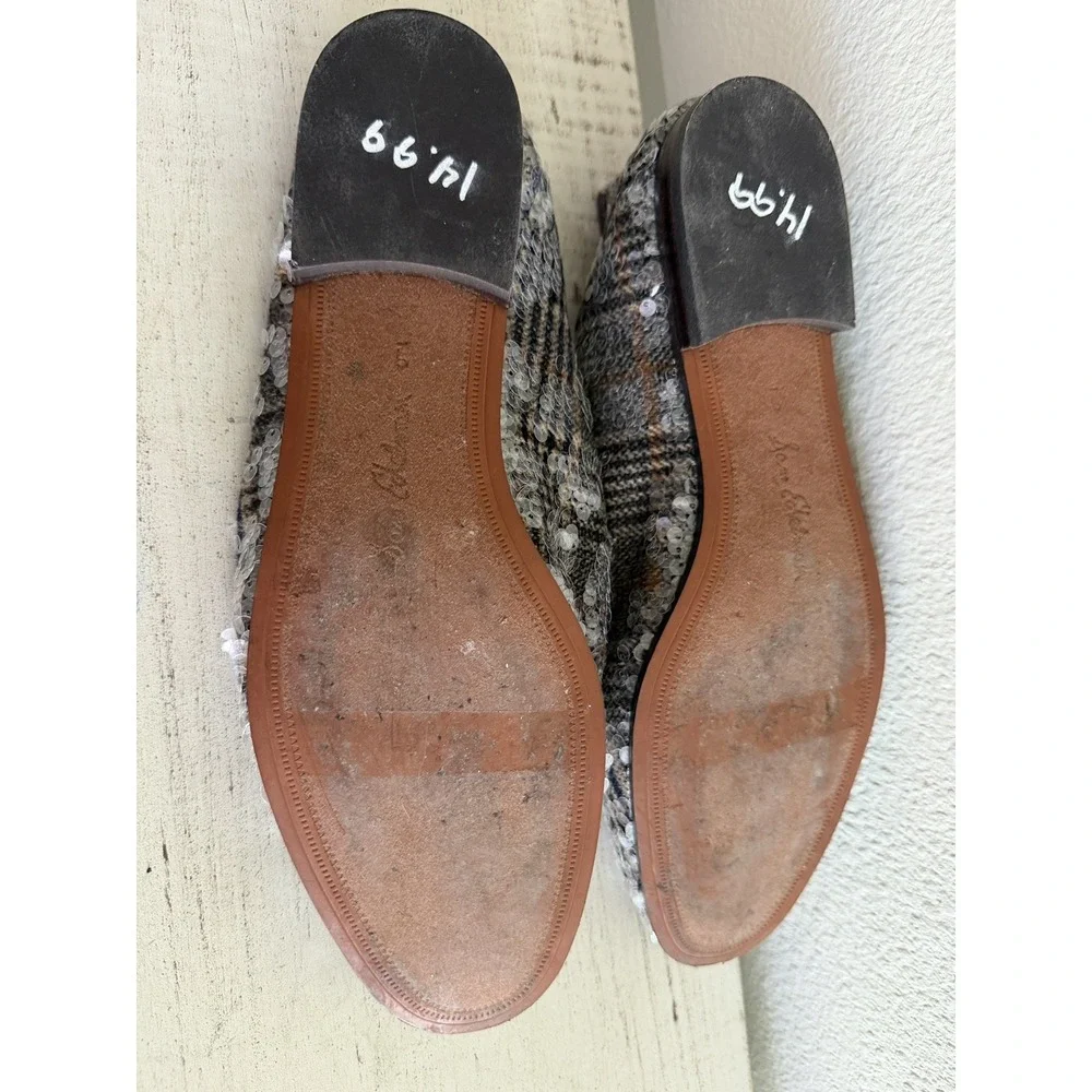 Sam Edelman Loraine Women's Loafers black gray plaid tweed multi sequin sz 9